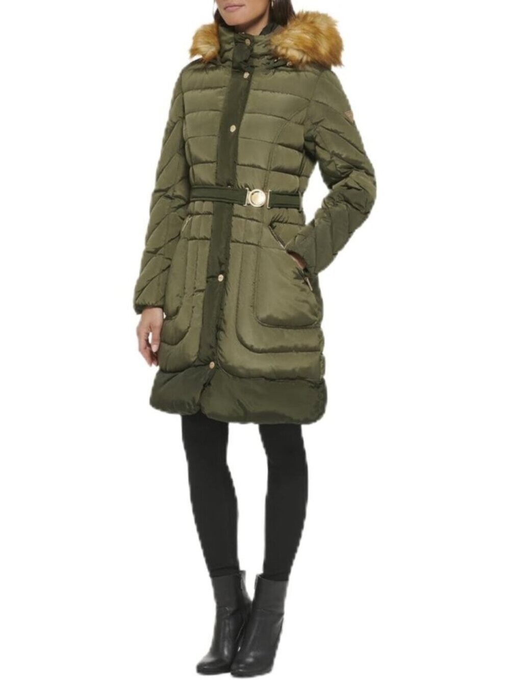 Women's Belted Ivv Midweight Imported Polyester Classic Long Puffer Jackets